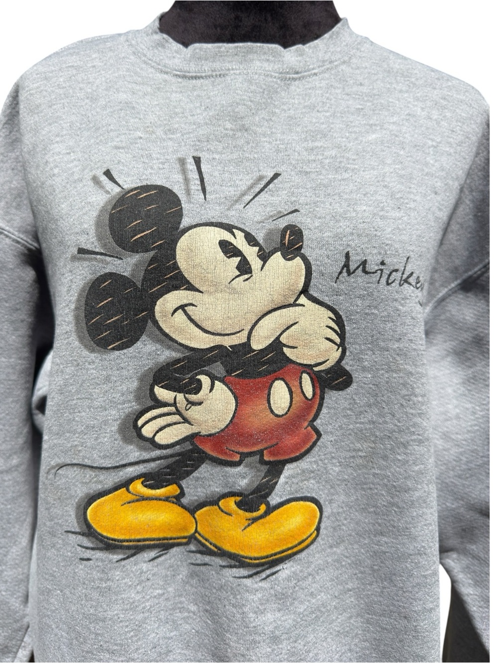 Disney Store Mickey Mouse Crewneck Sweatshirt Vintage 90s USA Heather Gray XL - Picture 3 of 11